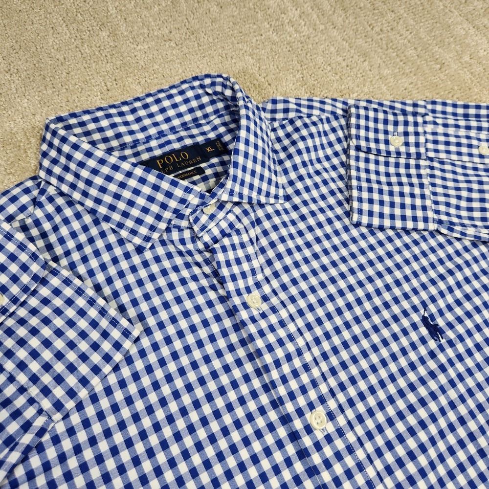 Polo Ralph Lauren Performance Shirt Men XL Blue Gingham Check Quick Dry Stretch